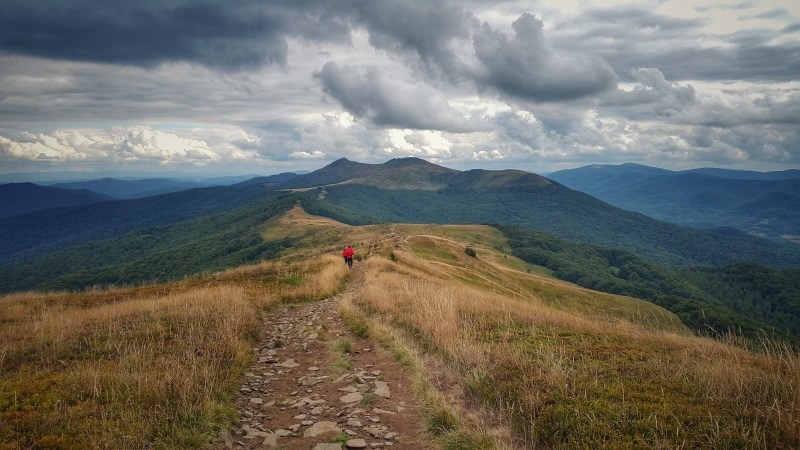 non-urban scene, tranquility, idyllic, transportation, bieszczady, road, tourist, poland, land, bieszczady mountains, tranquil scene, cloud - sky, sky