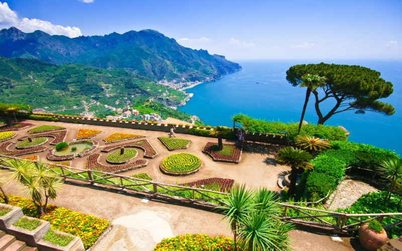 outdoors, nature, swimming pool, view, architecture, italy, pool, coast, day, ravello, tranquility, plant, tropical climate, high angle view, building exterior