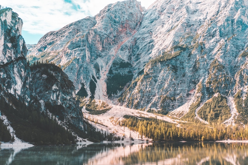 beautiful, rocks, mountain peak, top, forest, lago di braies, idyllic, braies, river, rock, rock formation, non-urban scene, scenery, formation, cold temperature