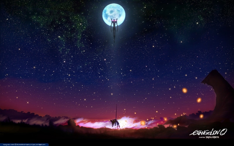 illustratin, milky way, moon, infinity, nature, Evangelion, night, no people, star field, illuminated, space, Evangelion: 2.0 You Can (Not) Advance, 1080P
