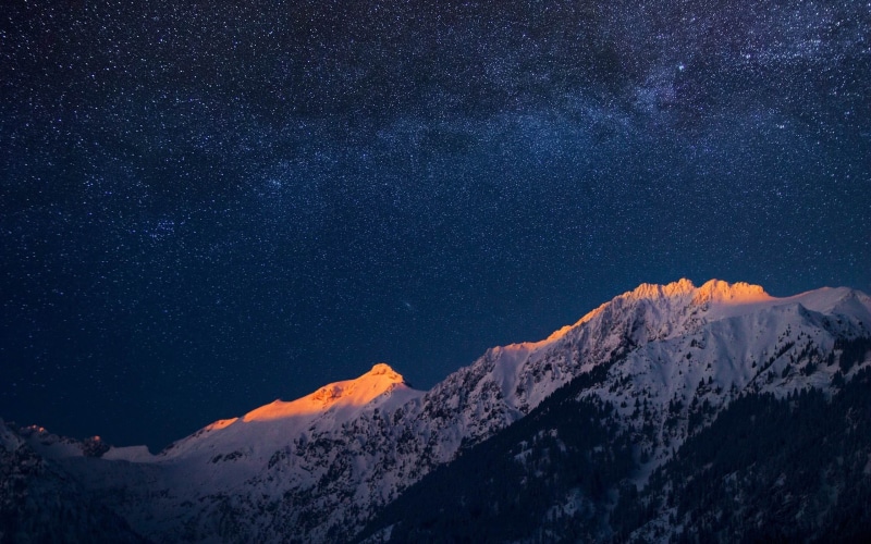  star - space, milky way, idyllic, beauty in nature, snow, winter, mountain, scenery, snowcap, galaxy, cold temperature, tranquility, tranquil scene