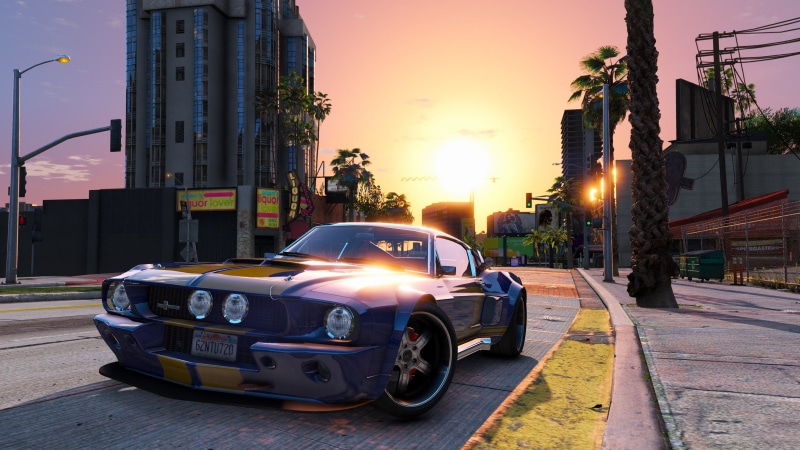 illuminated, grand theft auto v 4k background computer, city street, architecture, building exterior, nature, street, road, city, sky, mode of transportation