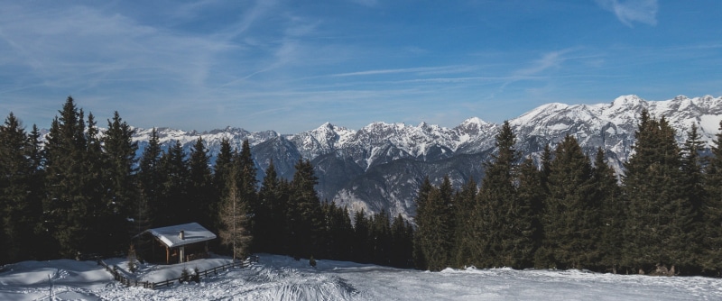 ultrawide, coniferous tree, sky, mountain range, outdoors, snow, tranquil scene, winter, environment, mountains, mountain, trees, tranquility, day, landscape