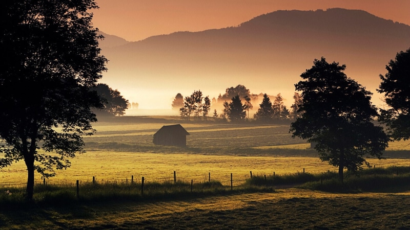 outdoors, tranquility, rural scene, hd images nature pc  1920x1080, no people, grass, tree, sunset, scenics - nature, field, agricultural building, nature