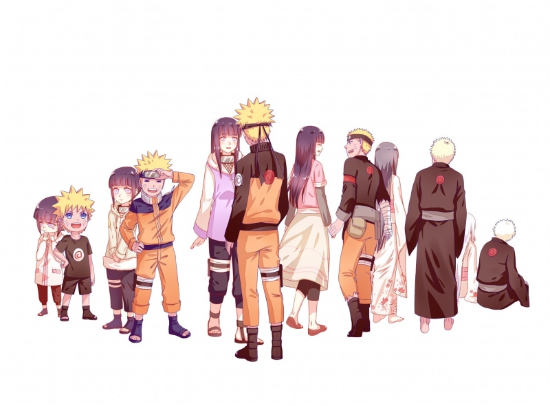 people, child, indoors, in a row, Hyuuga Hinata, hinata, males, adult, couple, togetherness, 1080P, white background, Old Hinata, illustrations, standing