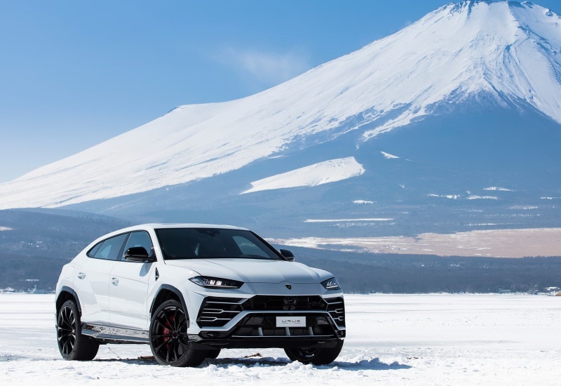 winter, mountain, land vehicle, mountain range, cold temperature, motor vehicle, lamborghini, snowcapped mountain, beauty in nature, 720P, transportation