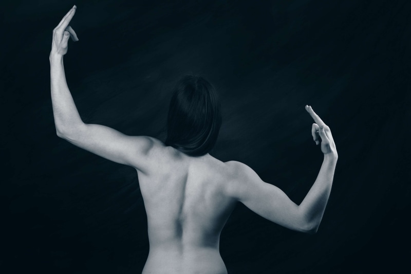 human back, shooting, bodybuilding, shirtless, 4K, muscle, studio shot, fit, waist up, arms raised, human body part, one person, standing, body, hairstyle