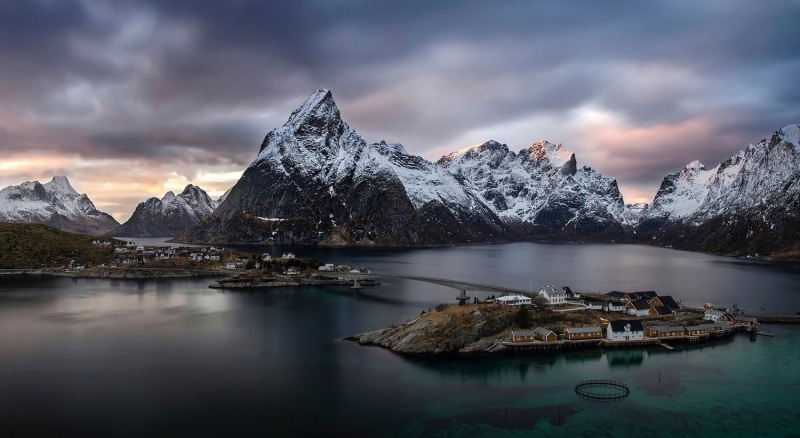 Lofoten, scenics - nature, winter, clouds, outdoors, mountain range, lake, Norway, 720P, environment, travel destinations, mountain peak, tranquil scene