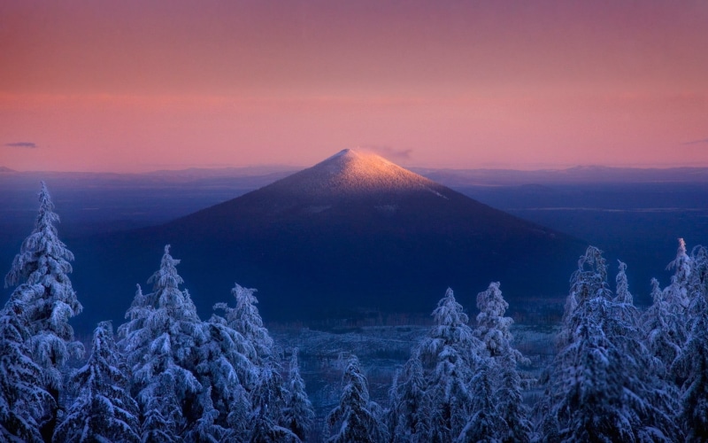 tranquility, travel destinations, landscape, forest, mountain peak, fog, nature, sunset, 1080P, no people, snowy peak, land, snowcapped mountain, volcano