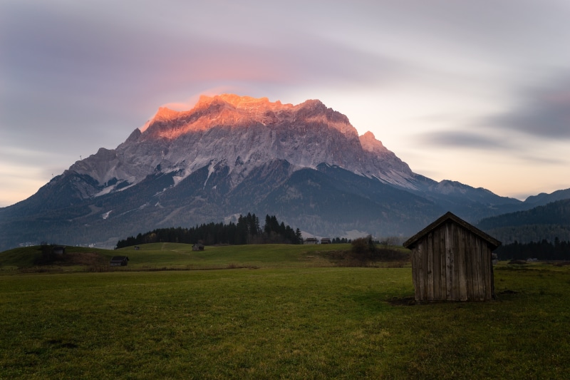 white, land, steinig, springtime, snow, sunset, travel destinations, building exterior, no people, zugspitze massif, mountain range, zugspitze mountain