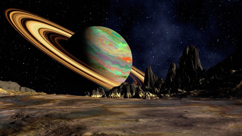 astronomy, balloon, beauty in nature, transportation, planet, night, ring, scenics - nature, rock, fantasy art, no people, space, 4K, nature, rock formation