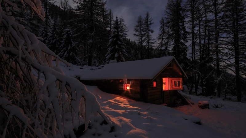 snowcapped mountain, land, house, mountain, cold temperature, nature, cottage, architecture, wilderness, no people, winter, frozen, built structure, twilight