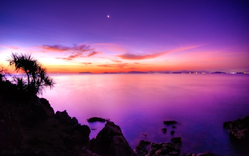 2K, sunset, moonrise