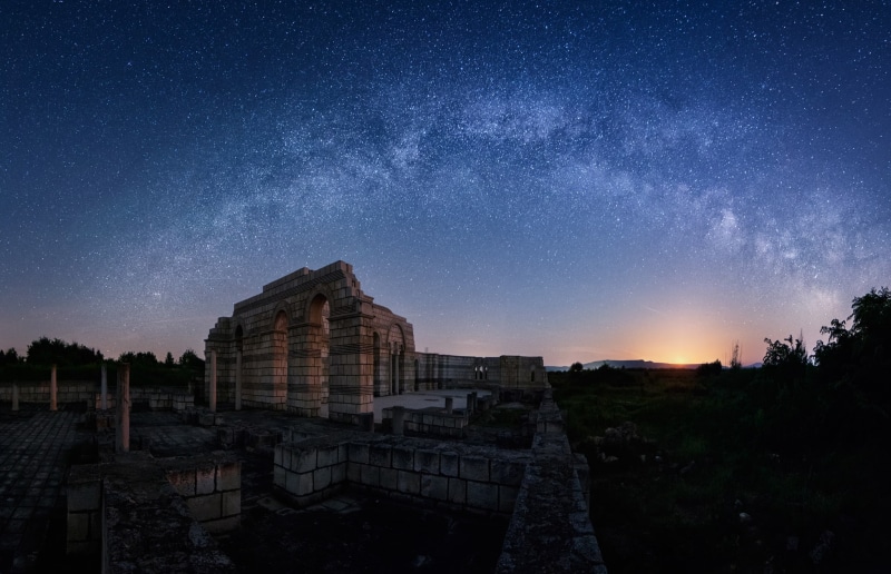 stars, Pliska, Bulgaria, The Great Basilica, secrets, moonrise, The Milky Way, 1080P, devastation