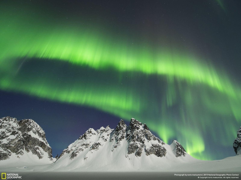 environment, light - natural phenomenon, space, alaska, mountain, cold temperature, snow, national, dramatic landscape, green color, no people, illuminated