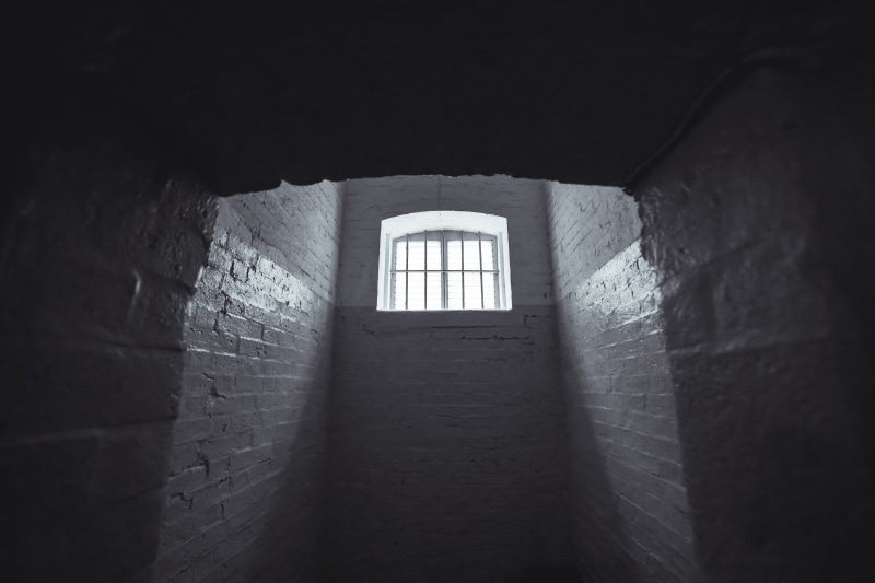 light at the end of the tunnel, room, black-and-white, prison cell, tunnel, the past, prison, jail, abandoned, sunlight, building, light, old, day, indoors