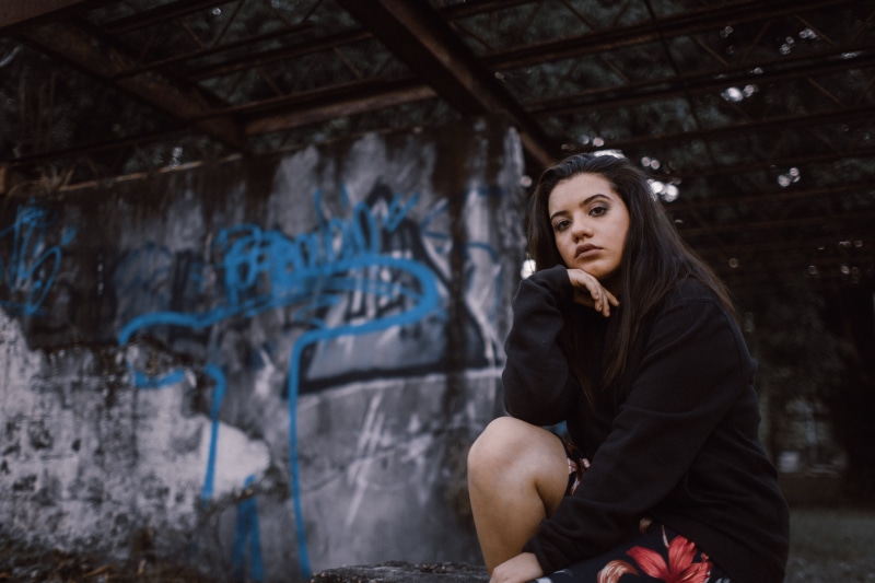 posing, portrait, teenager, one person, girl, dark, social issues, young adult, person, young women, lady, photoshoot, emotion, hair, three quarter length