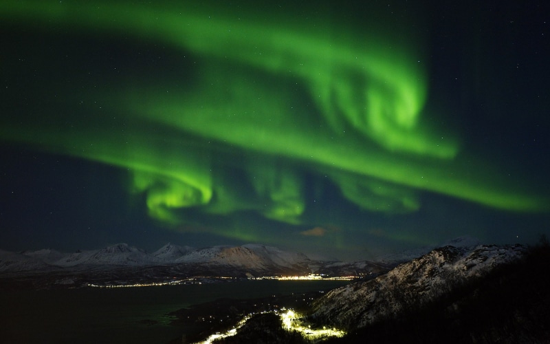 stars, landscape, aurora, 1080P, borealis, lights, nature, hd, northern, mountains, night, green