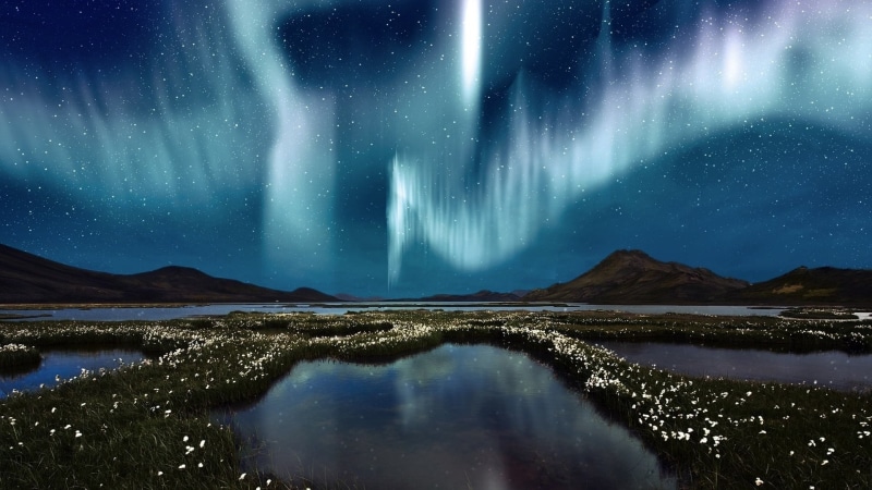 beauty in nature, lake, borealis, no people, landscape, reflection, tranquility, sky, nature, night, space, environment, cloud - sky, water, astronomy