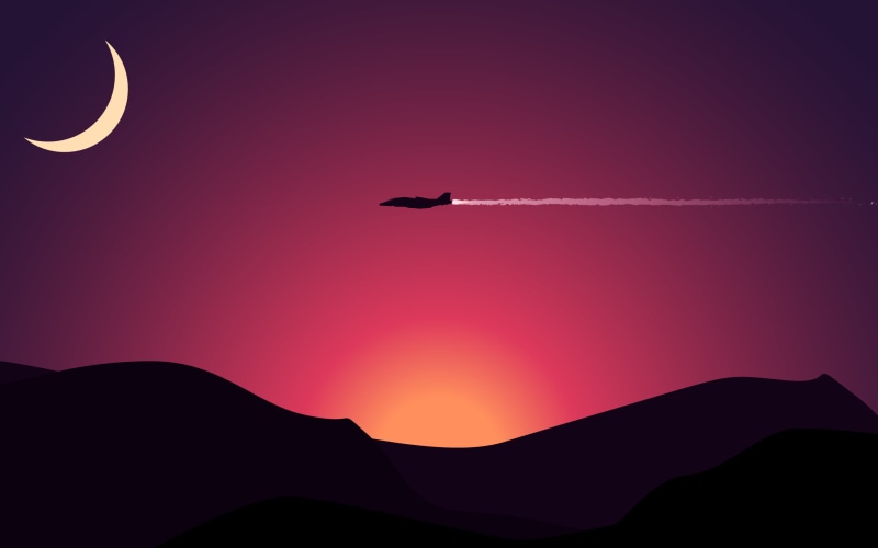 minimalism, 2K, jet fighter, mountains, artwork, contrails, digital art, Moon, 350r (Star Citizen), landscape, aircraft