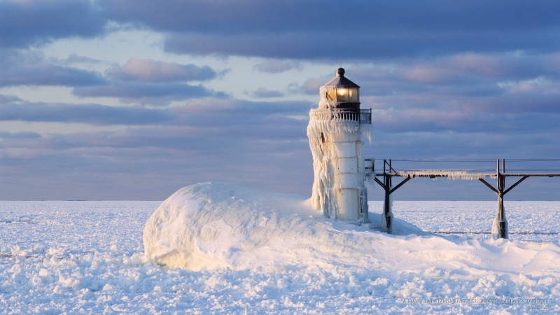 michigan, frozen, lake, lighthouse, st, joseph, Winter, 2K