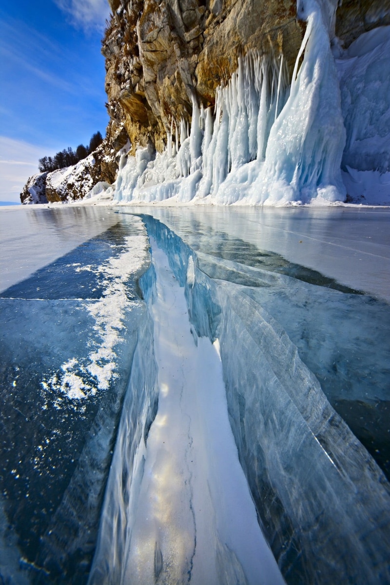 table, ice, environment, landscape, beauty in nature, outdoors, forest, day, 720P, icicle, winter, melting, scenics - nature, lagoon, tranquility, wooden