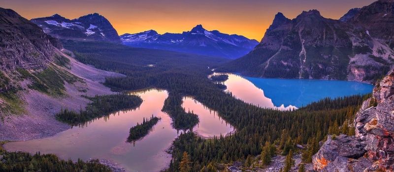 British Columbia, Yoho National Park, leaf, mountain peak, 720P, environment, water, mountain range, mountains, sky, scenics - nature, valley, coniferous tree