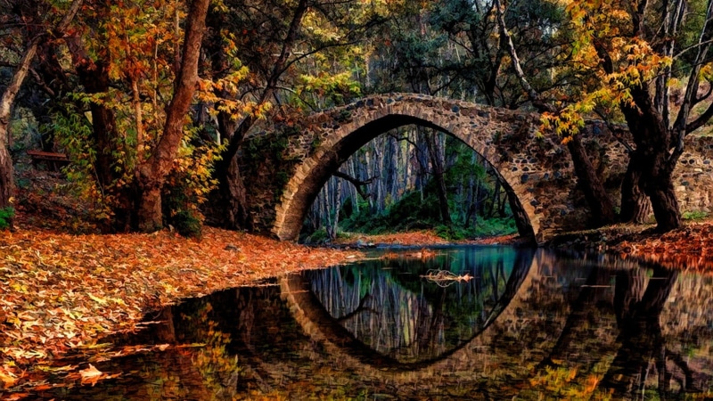 bridge, stone bridge, river, 1080P, greece, epirus, tree, pindus, zagorochoria, voidomatis river, autumn, klidonia, leaf, reflection, forest, landscape