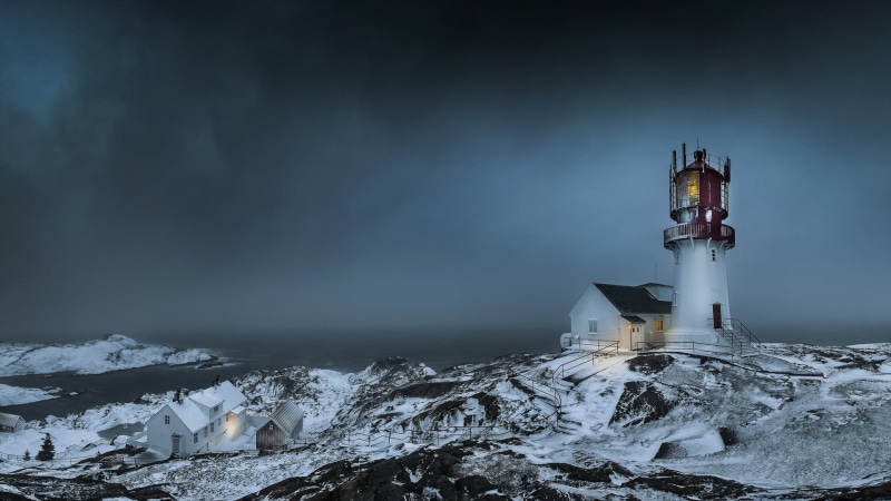 winter, storm, no people, brown, mountain, architecture, lights, Norway, night, building, sky, scenics - nature, fence, tower, beauty in nature, tranquility