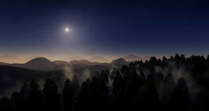 Moon, night, environment, moonlight, mountain peak, white, silhouette, mountains, mist, scenics - nature, landscape, fog, tranquility, forest, trees, no people