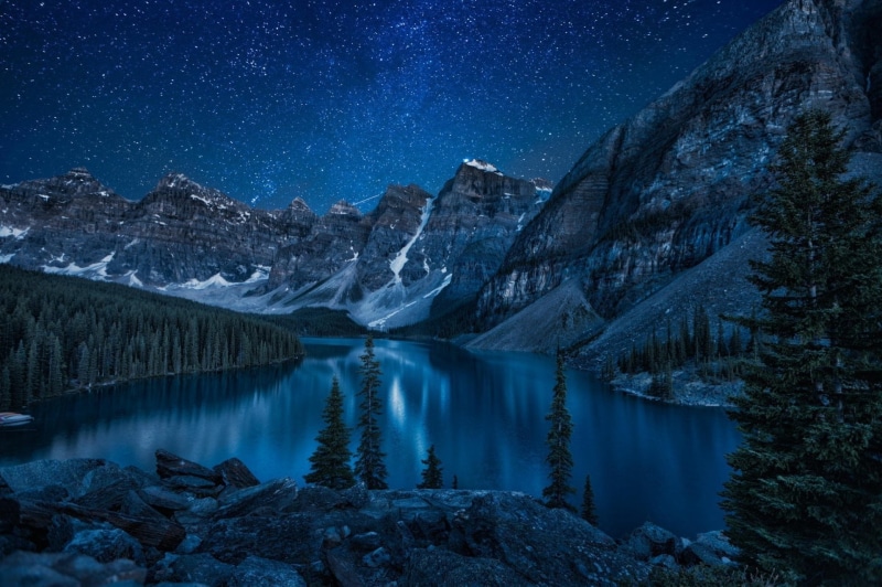 no people, Lakes, beauty in nature, cold temperature, astronomy, space, Star, water, mountain range, tranquility, Tree, Mountain, nature, coniferous tree