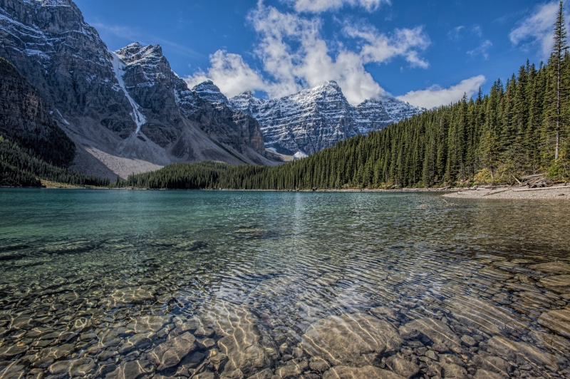 tranquility, snowcapped mountain, nature, scenics - nature, canadian rockies, beauty in nature, idyllic, 4K, water, mountain, plant, moraine lake road