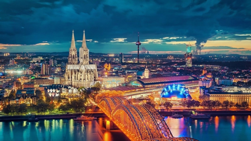 built structure, city, river, cityscape, illuminated, no people, bridge, sky, architecture, Germany, travel destinations, building exterior, bridge - man made structure