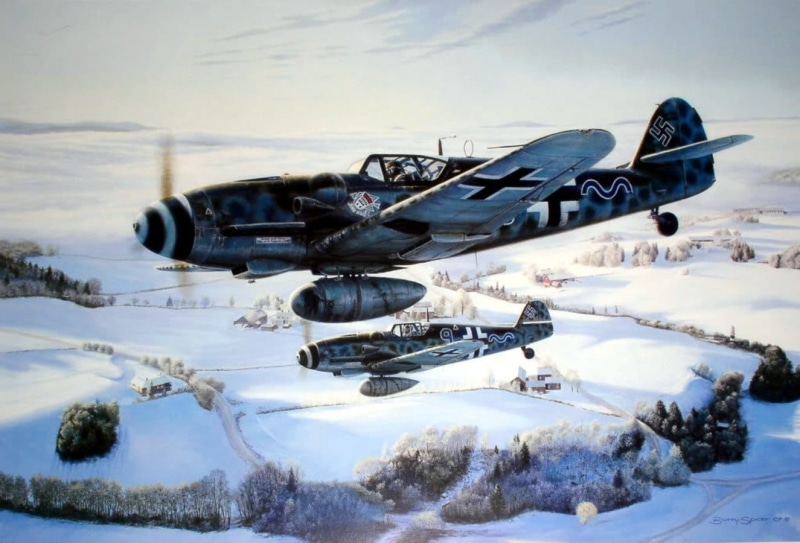 snow, sky, fighter plane, military aircraft, Germany, mode of transportation, transportation, Messerschmitt, nature, army, 720P, aircraft, winter, no people