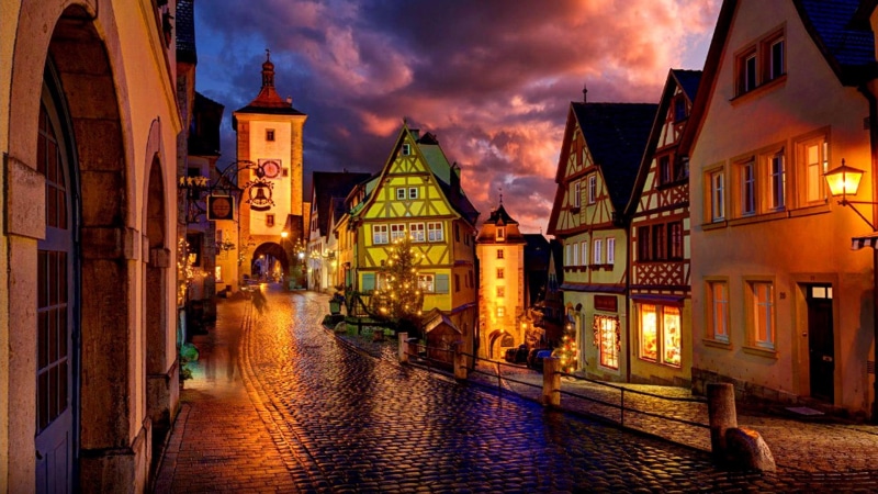 city, 1080P, rothenburg, rain, tauber, germany