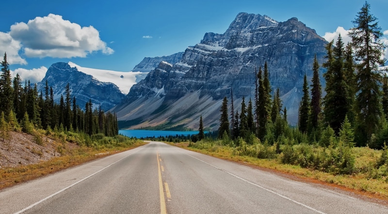 canada, rockies, 1080P, road, mountains, canadian, trees, lake