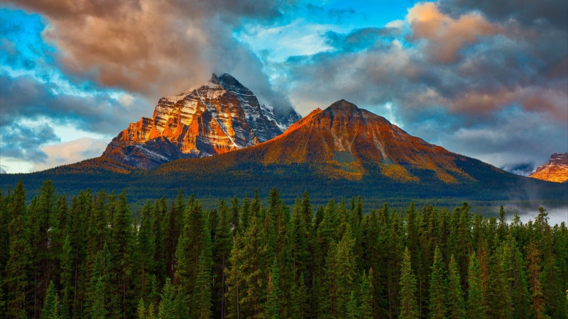 natural parkland, sky, cloud, canadian rockies, beauty in nature, wilderness, mountain, outdoors, canada, travel, tree, mountain range, 4K, mount temple