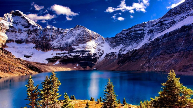 nature, turquoise colored, 1080P, no people, idyllic, mountain, landscape, canada, national park, winter, tree, cloud - sky, snowcapped mountain, beauty in nature