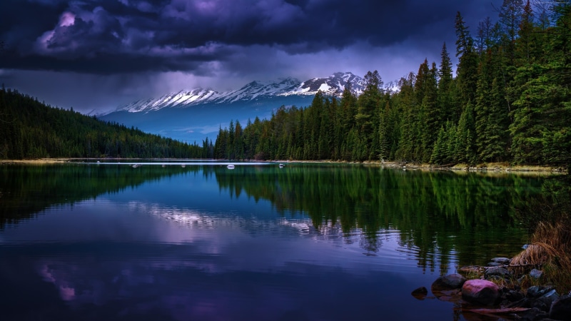 valley of five lakes, wilderness, jasper, mount scenery, sky, alberta, storm, mountain, jasper national park, refelction, loch, water, national park, lake
