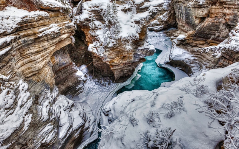 1080P, rock formation, Jasper National Park, rock, Winter, beauty in nature, outdoors, non-urban scene, River, eroded, rock - object, Mountain, tranquility