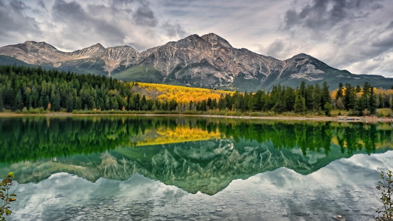 jasper, alberta, autumn, hd, pyramid, canada, national, park, fall, reflection, 1080P, mountain