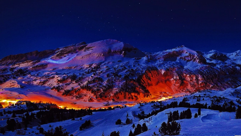night, mountain range, no people, mountain peak, winter, tranquil scene, landscape, star - space, mountains, ski resort, scenics - nature, dusk, astronomy