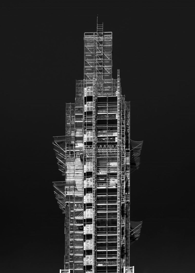 building, no people, ladder, incomplete, night, apartment, modern,, london, skyscraper, office, financial district, development, looking up