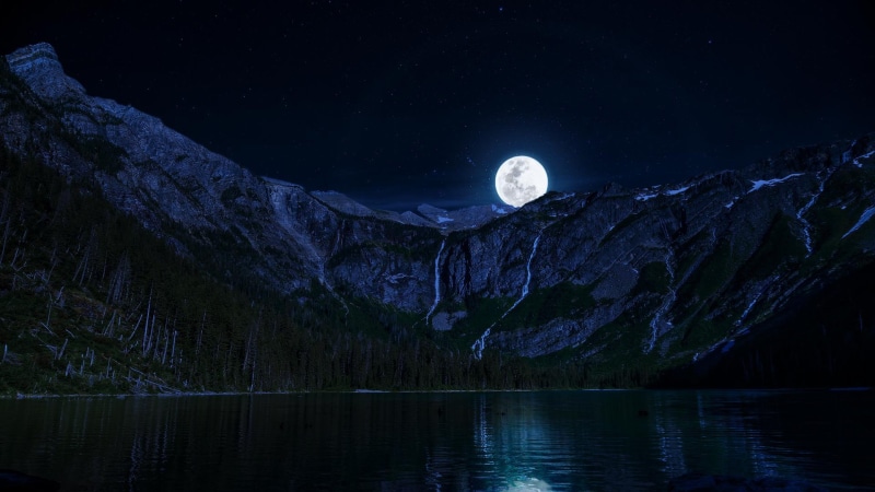 1080P, mountains, night, lakes, moon, lake, full, hd