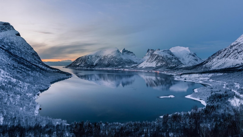 Nature, Snow, Forest, Scenery, Lake, Winter, Mountains, 1080P