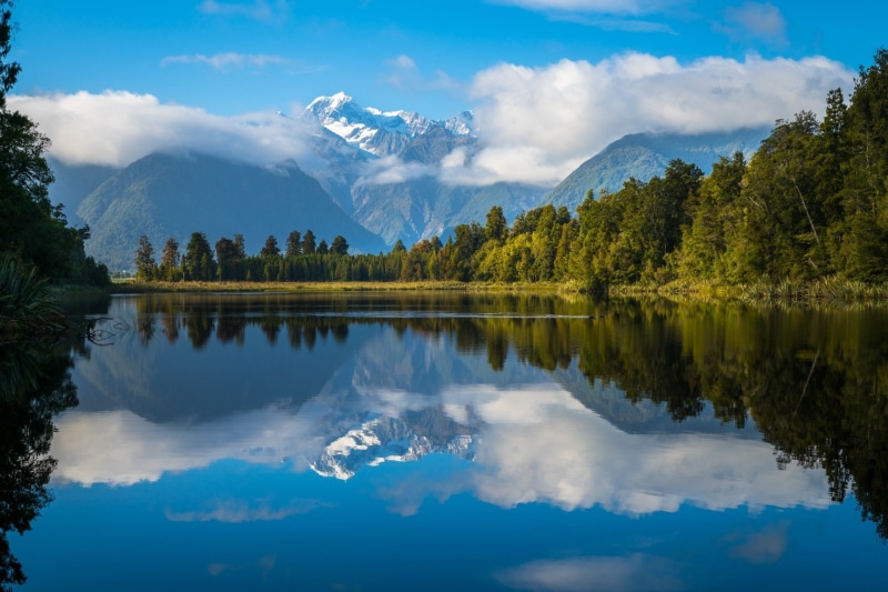 Mountains, 1080P, Lake Matheson, Aoraki/Mount Cook, Reflection, Cloud, Mountain, New Zealand
