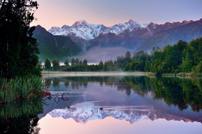 Panorama, Mountain, Aoraki/Mount Cook, 1080P, Scenic, Lake Matheson, Mountains, Lake, Fog, Landscape, Forest