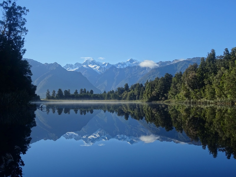 lake matheson, landscape, calm, mirror, plant, peak, sky, lake, tranquil scene, tranquility, 5K, mountain, no people, forest, photography, reflection lake