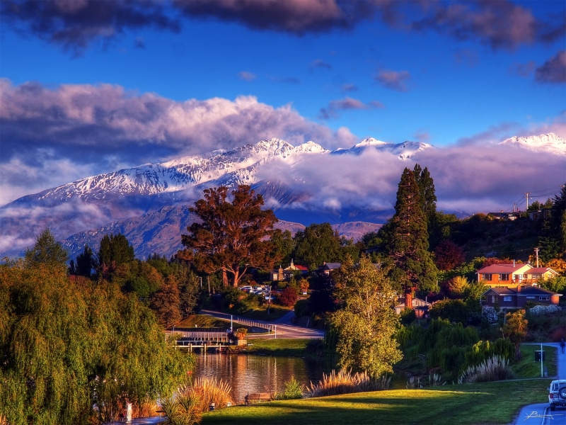 spring, mountain, body of water, tree, houses, beauty In Nature, landscape, outdoors, snow, summer, nature, village, 1080P, city, travel, scenics, morning