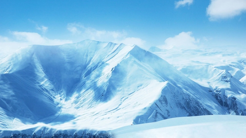 tranquil scene, outdoors, polar climate, cyan, mountain peak, cold temperature, nature, cold, environment, mountains, blue, winter, 1080P, clear sky, snowcapped mountain